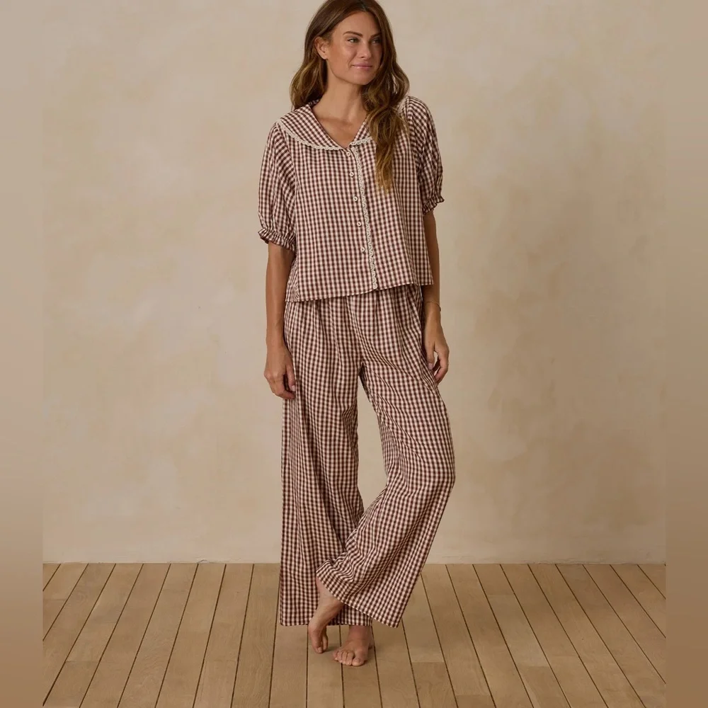 Rylee + Cru Brick Gingham Pajamas - Picture 1 of 12